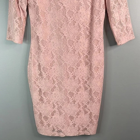 LE CHATEAU Pastel Blush Pink Floral Lace Dress Bodycon Tailored Fit Size M - Picture 4 of 13